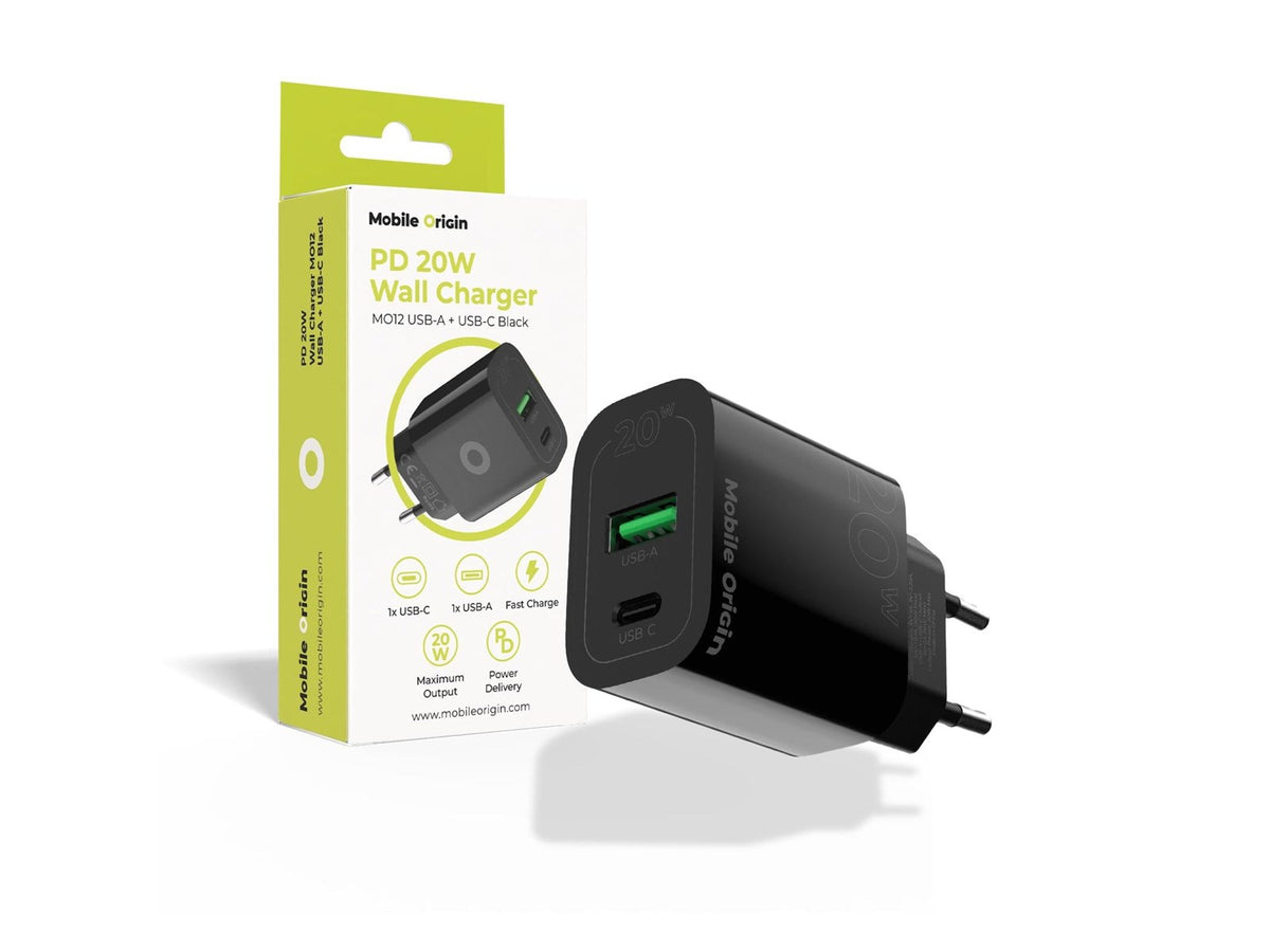 Mobile Origin PD20W Wall Charger MO12 - black - 1 USB-A + 1 USB-C